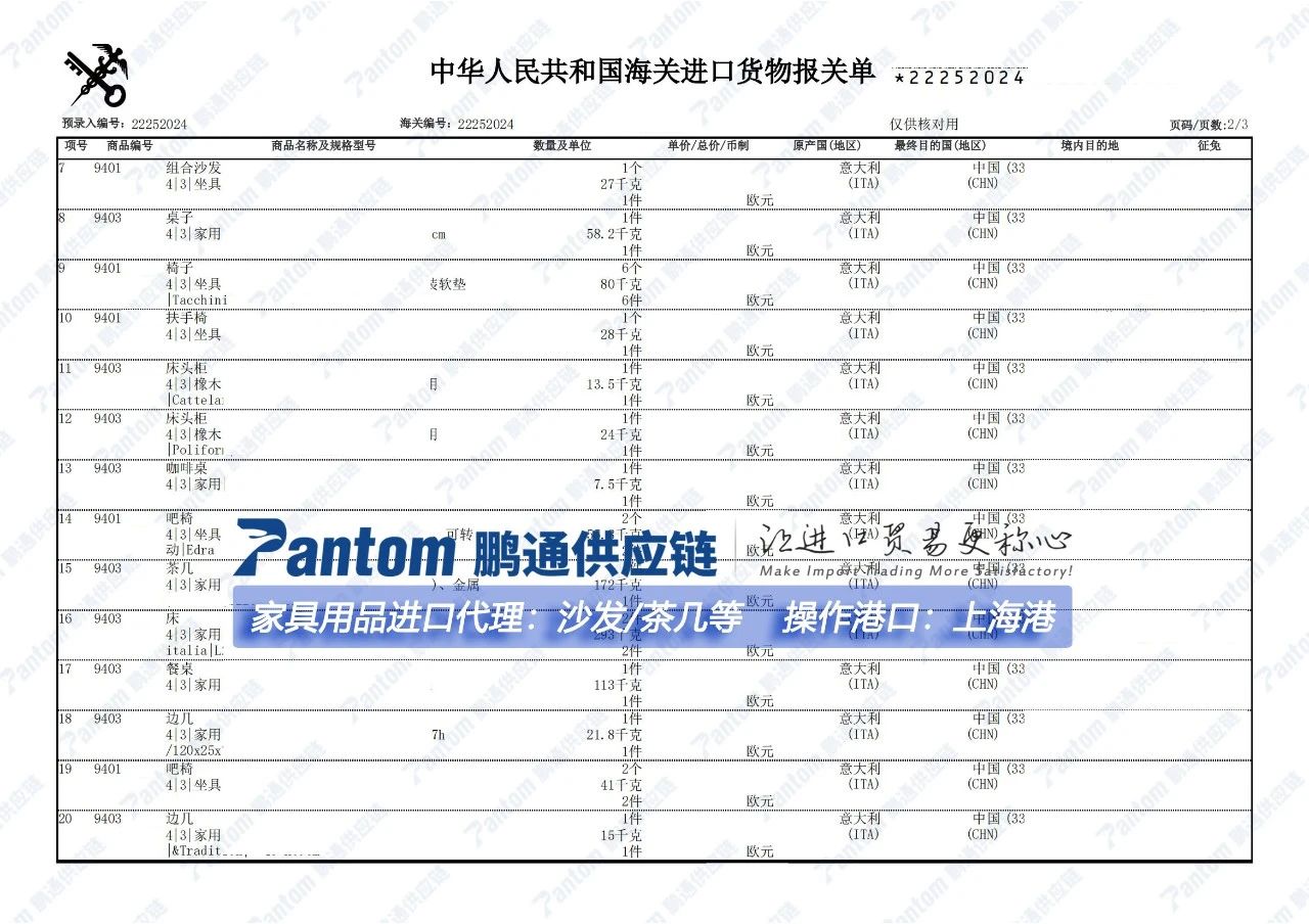 家具上海港进口清关代理